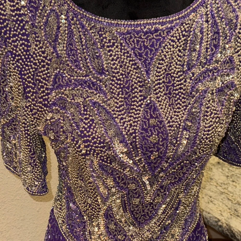 Laurence Kazar Purple Silver Embellished Bustier Gown - Picture 2 of 6